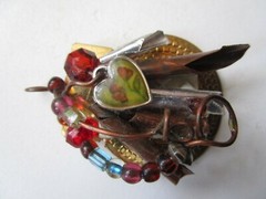 Handmade ART Metal bead wire heart Collage Pendant Necklace 2″