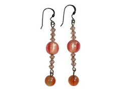 Handmade Beaded Drop/Dangle Earrings 1.75″L Pink