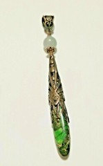 Green Aventurine & SEA SEDIMENT JASPER Point PENDANT Pendulum Wand Ornament