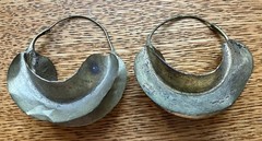 Large African Fulani Tribal Lightweight Gold Washed Brass Metal Earrings Africa
