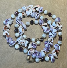 Vtg 1970s Handmade Hawaii Shell & Gemstone Bead Necklace 21” Pink, Purple, Gold
