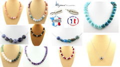 Minerals And Gemstones. Necklace 4 Pearls Pink Opal 8 Mm. Chain In Steel