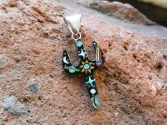 Saguaro Galaxy Night Sky Sun Stars Multi Gemstone Sterling Silver Pendant AK23
