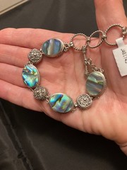 Samuel B abalone sterling silver bracelet hamsa pendant jewelry NIB Gorgeous