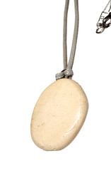 Rustic Heart White Yellow Blue Polymer Clay Oval Pendant Necklace 19″ Boho GUC