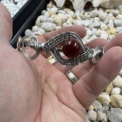 Artisan Wire Wrapped Cuff With Maroon Stone Colorful Chunky Bracelet Boho