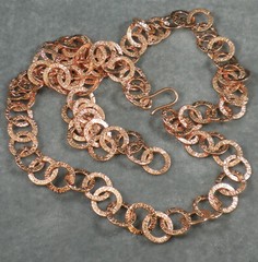 Textured Solid Bright Copper 15mm Round Link Chain Necklace 36″ Toggle Clasp
