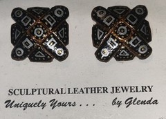 Glenda Ackley Sculptural Leather Earrings Southwestern Tribal Designer 1 1/8”