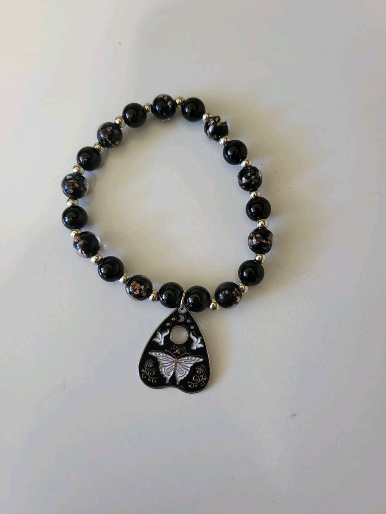 Handmade Halloween Oujia Planchette Beaded Bracelet Glow In The Dark Butterfly