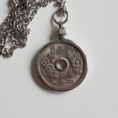 Japanese 50 yen Chrysanthemum Flower Coin Pendent, Necklace