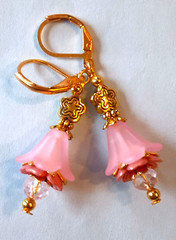 PINK PEACH acrylic FLOWER with ROSE CRYSTAL earring GP color LEVER BACK 722