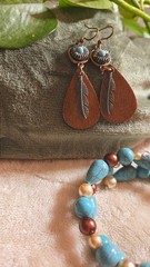 Handcrafted Turquoise STYLE Wood Jewelry Set Earrings Bracelet Boho Western chic
