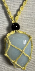 Boho Polished Natural White Opal Stone Pendant On Hand Woven Cord Necklace