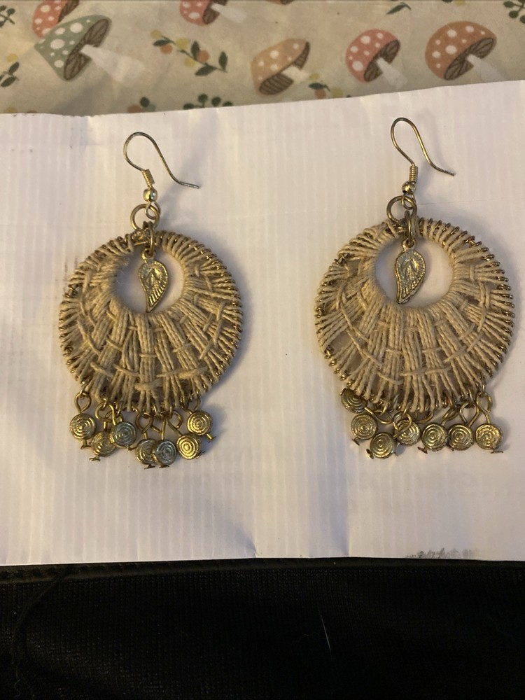 Anju Sachi Collection Bohemian 3” Dangle Neutral Woven Pierced Earrings