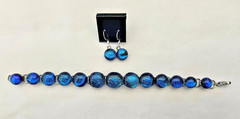 Handcrafted Fused Emerald Dichroic Glass Cabochon Bracelet with Bonus Earrings