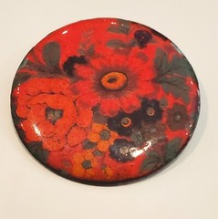 Vintage Enamel Floral C Clasp Pin Red Flower Bouquet 1 3/8 In Handcrafted