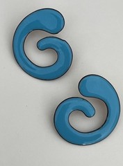 Handmade Suzan Enamel Pierced Earrings Modern Artisan Design Turquoise Enameled