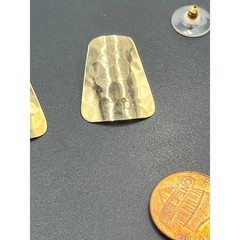 14k Yellow Gold Hammered Textured Trapezoid Shape Flared Artisan Earrings 2.1 gr