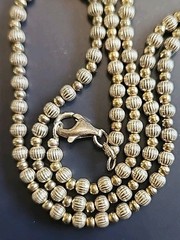Vintage Italian Silpada Sterling Silver & Brass Fluted Beaded Necklace 24 Inches