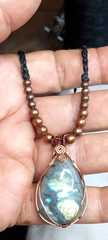 Labradorite, adjustable, with Copper beads hand braided Necklace.
