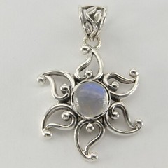 Genuine Natural Rainbow MOONSTONE Sun / Star Pendant 925 STERLING SILVER #52e