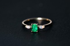 Starry Night Mexican Fire Opal Diamond Engagement Ring 18K Yellow Gold