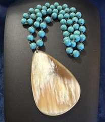 VTG Southwest Style Faux Turquoise Howlite Necklace Pendant Chunky Statement 30”