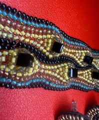 Handmade Seed Bead Cuff Bracelet Earrings Set Tribal Boho Wearable Art BlackGold