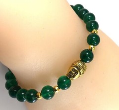 Green Jade beaded bracelet with gold Buddha pendant for men and women 8mm