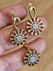 Turkish Handmade Jewelry Set 925 Sterling Silver Gold Plated Zircon Earrings Rin