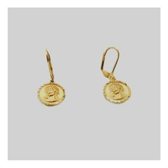 Solid Christ Face 15mm Medal Earrings Lever Back Authentic 1/20 -14K Gold Filled