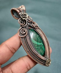 Handmade Malachite Pendant Wire Wrap Jewelry Copper Pendant