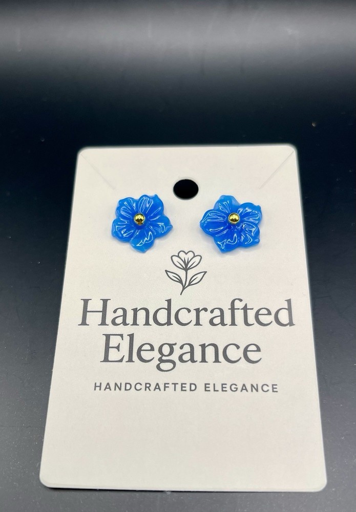 Handmade Resin Earrings. Blue Hibiscus Flower Stud Earrings.