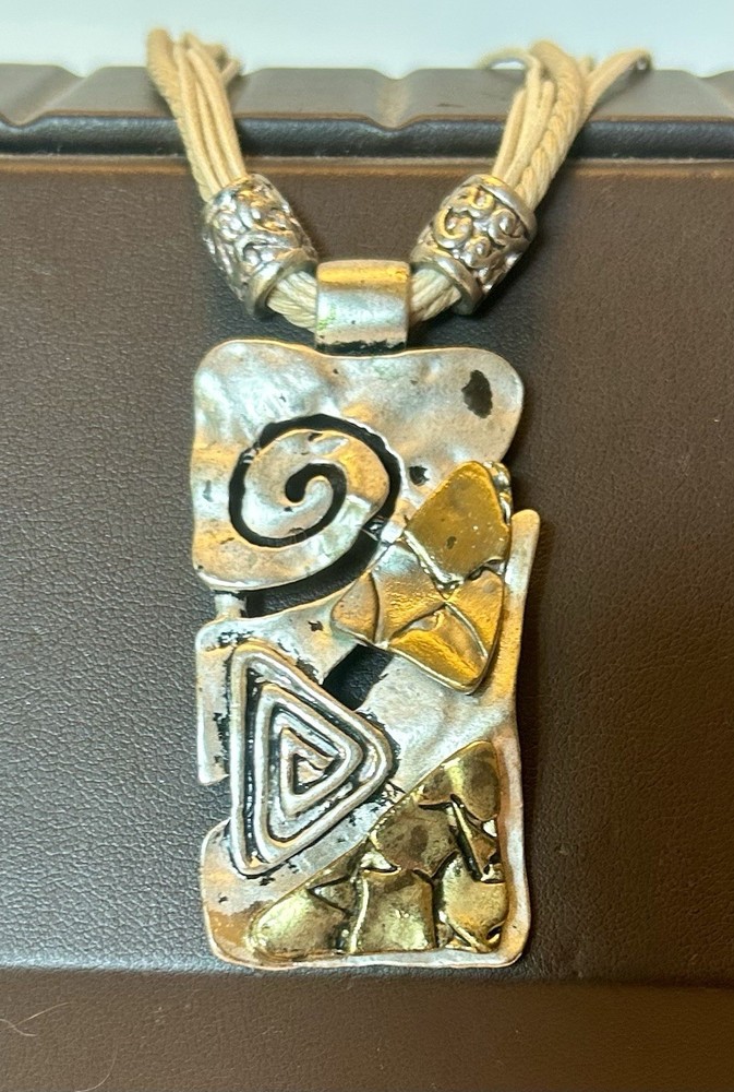 Vintage mixed metal Chunky Pendant Multi Strand Cord Necklace