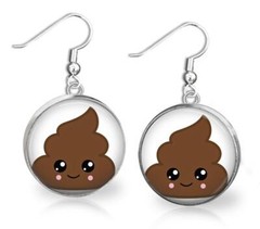 Poop Emoji Dangle Earrings Glass Dome Top Available in 2 Sizes Handcrafted Gift
