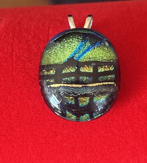 Dichroic Glitter Glass Multi-Wave Color Blue Green Gold Black Iridescent Pendant