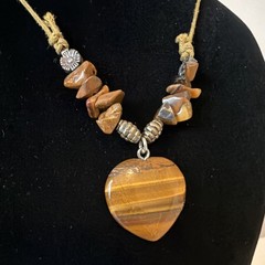 CXD Tiger’s Eye Pendant 20” Necklace, Brown Silver Cord