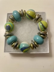 Plus Size Bracelet Lamp Worked Beads Turquoise & Green Large Beads 9 in Wrist