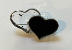 Double Hearts Artisan Stained Glass Black/clear Brooch Or Pendant 1.75 In X 1.25