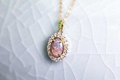 Halo Diamond Tsavorite Australian Black Opal Pendant ONLY 18k Yellow Gold