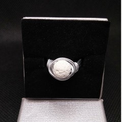 Artisan Lava Stone Diffuser Ring White Silver Tone Wire Wrap 4-Strand Band NEW