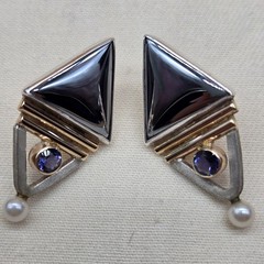 Vintage 14k Yellow Gold Sterling Silver 925 Genuine Pearl Gemstone Earrings
