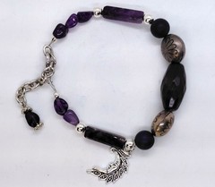 Amethyst bracelet silver tone crescent moon charm