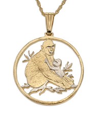 Monkey Pendant and Necklace, Hand Cut Primate Coin, 1 1/4″ in Dia. ( # 946 )