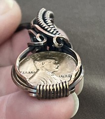 Handmade copper wire wrapped Vintage Wheat 1930 Lincoln Penny Coin Pendant 4e