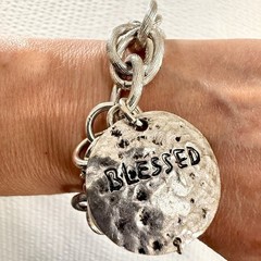 Atelier Charm Bracelet 8 Inch Silver Tone Blessed Disc Faux Pearl Jewelry