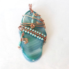 Pendant wire wrapped large aqua banded agate by Pat2
