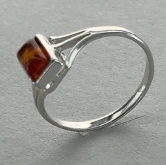 Square Cognac / Brown BALTIC AMBER Rectangle Ring – 925 STERLING SILVER #101e