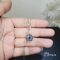 Mystic Topaz Swan Necklace – 18Kgp @ Sterling Silver – Rainbow Mystic Topaz