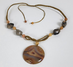 Artisan Agate Slice Pendant Stone Bead Cord Slider Necklace 26 In Bohemian